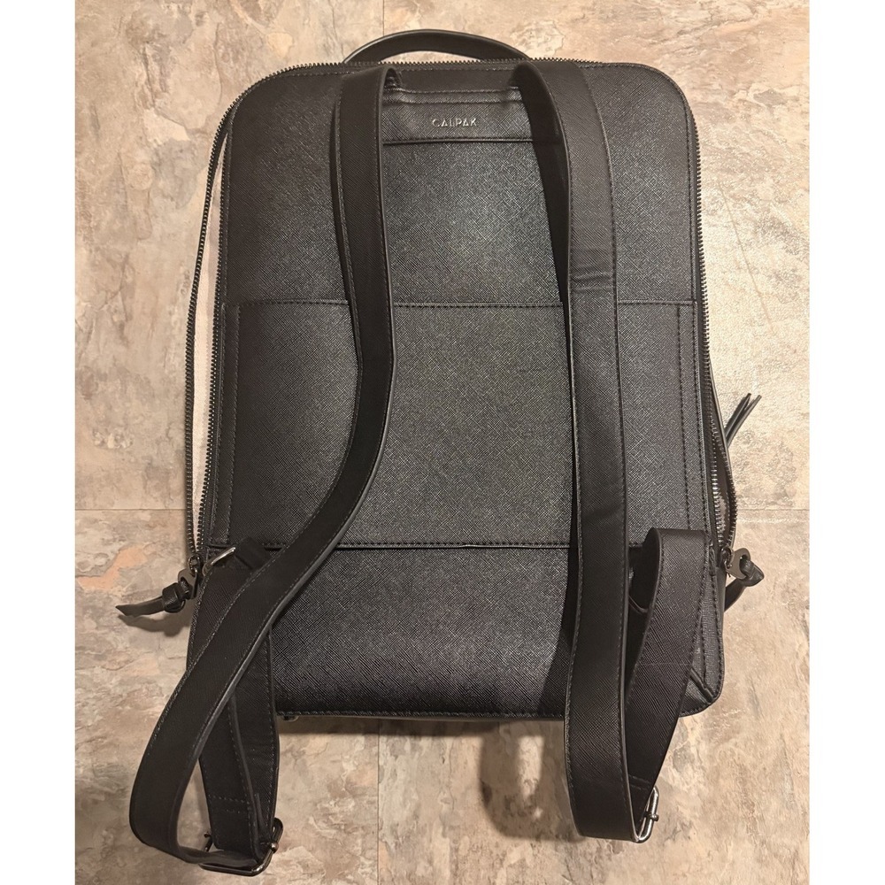 CALPAK Kaya 15" Laptop Backpack Full Zip Black Leather Travel Work Bag Luggage - Picture 5 of 10